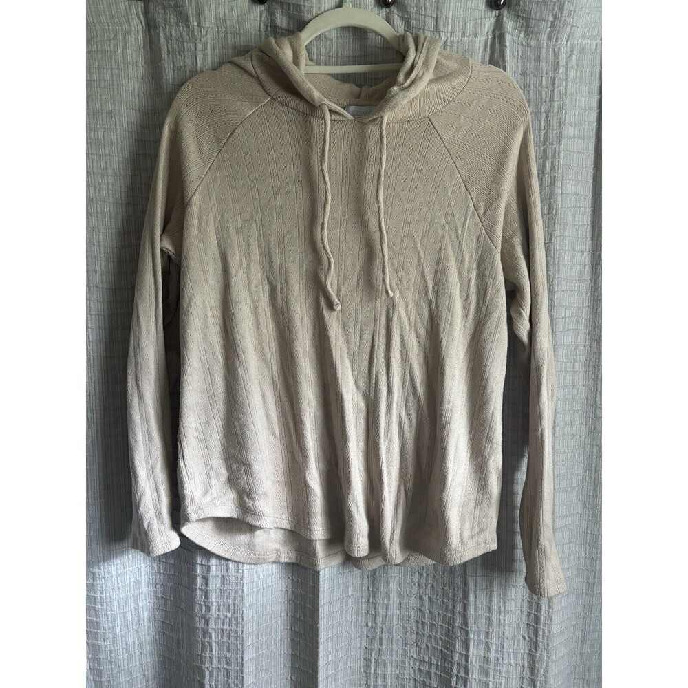 Love By Gap Womens Beige Drawstring Raglan Sleeve Stretch Hooded Pullover M